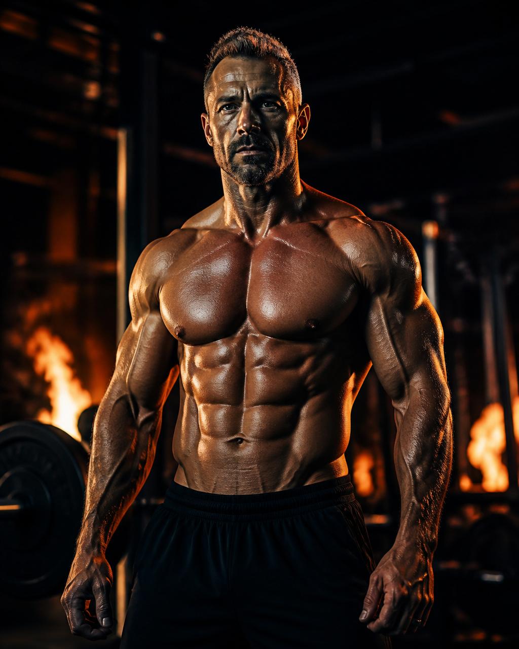 Muscular man showing peak physical performance